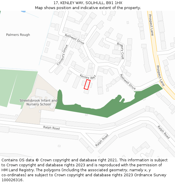 17, KENLEY WAY, SOLIHULL, B91 1HX: Location map and indicative extent of plot