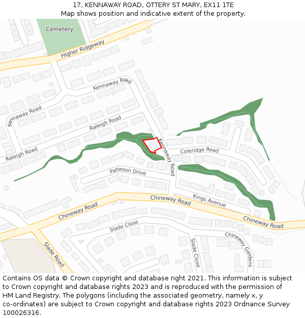 17, KENNAWAY ROAD, OTTERY ST MARY, EX11 1TE: Location map and indicative extent of plot