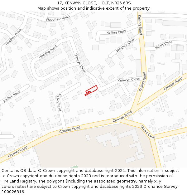 17, KENWYN CLOSE, HOLT, NR25 6RS: Location map and indicative extent of plot