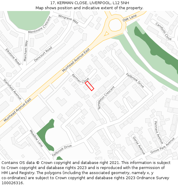 17, KERMAN CLOSE, LIVERPOOL, L12 5NH: Location map and indicative extent of plot