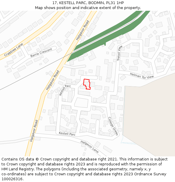 17, KESTELL PARC, BODMIN, PL31 1HP: Location map and indicative extent of plot