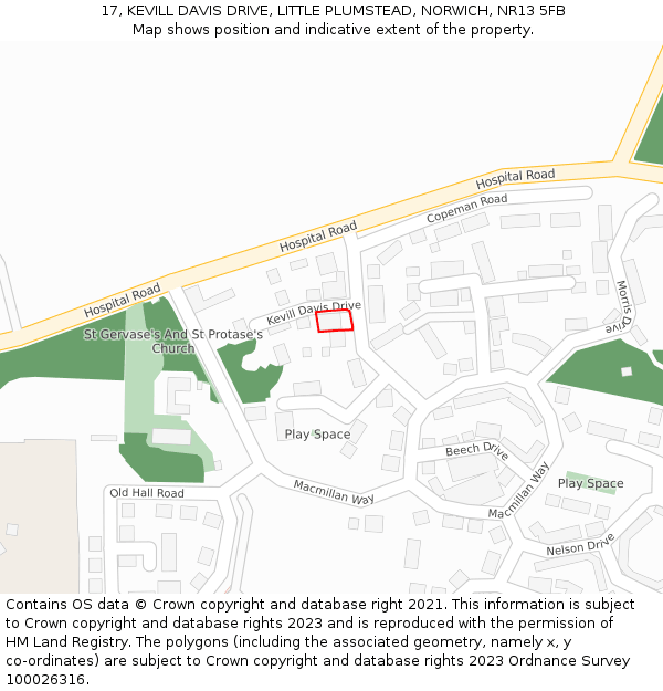 17, KEVILL DAVIS DRIVE, LITTLE PLUMSTEAD, NORWICH, NR13 5FB: Location map and indicative extent of plot