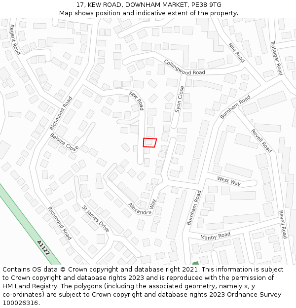 17, KEW ROAD, DOWNHAM MARKET, PE38 9TG: Location map and indicative extent of plot