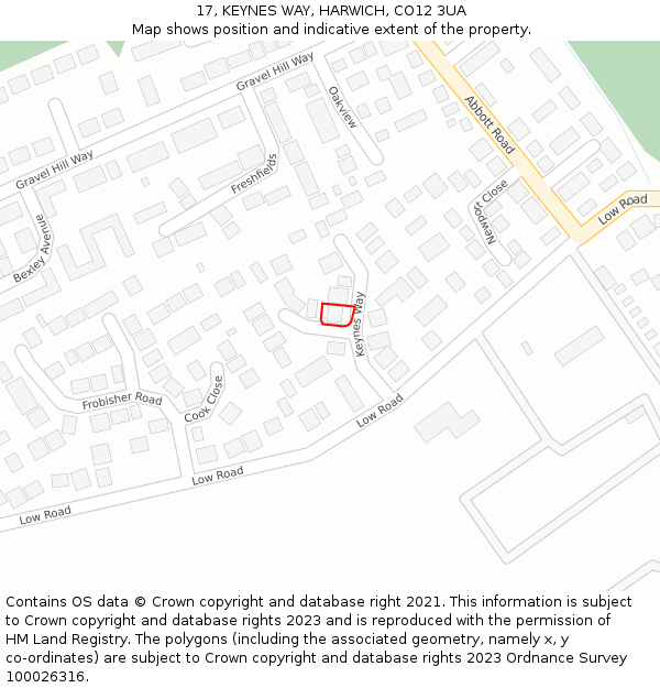 17, KEYNES WAY, HARWICH, CO12 3UA: Location map and indicative extent of plot