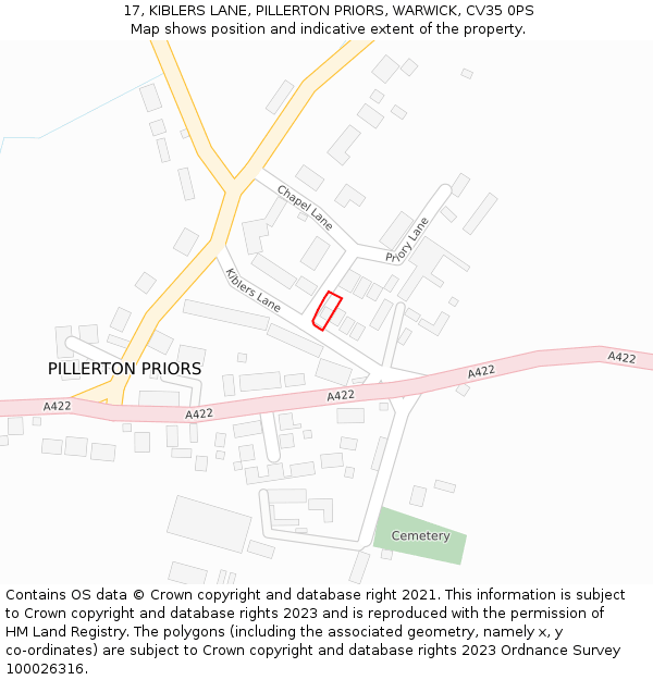 17, KIBLERS LANE, PILLERTON PRIORS, WARWICK, CV35 0PS: Location map and indicative extent of plot