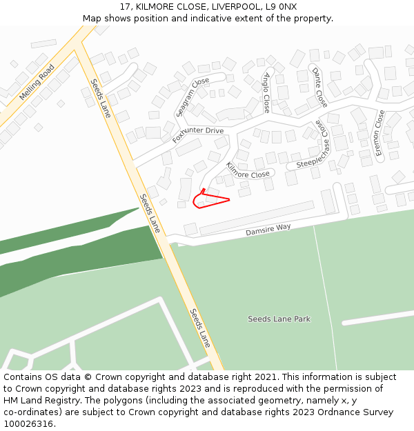 17, KILMORE CLOSE, LIVERPOOL, L9 0NX: Location map and indicative extent of plot