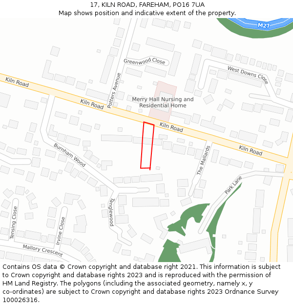 17, KILN ROAD, FAREHAM, PO16 7UA: Location map and indicative extent of plot