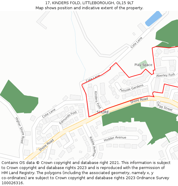 17, KINDERS FOLD, LITTLEBOROUGH, OL15 9LT: Location map and indicative extent of plot