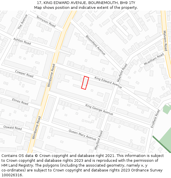 17, KING EDWARD AVENUE, BOURNEMOUTH, BH9 1TY: Location map and indicative extent of plot