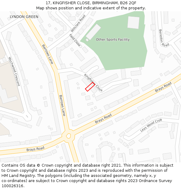 17, KINGFISHER CLOSE, BIRMINGHAM, B26 2QF: Location map and indicative extent of plot