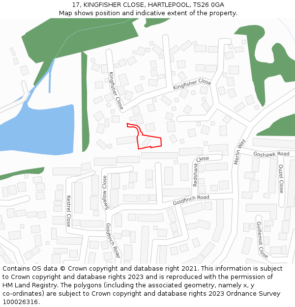 17, KINGFISHER CLOSE, HARTLEPOOL, TS26 0GA: Location map and indicative extent of plot