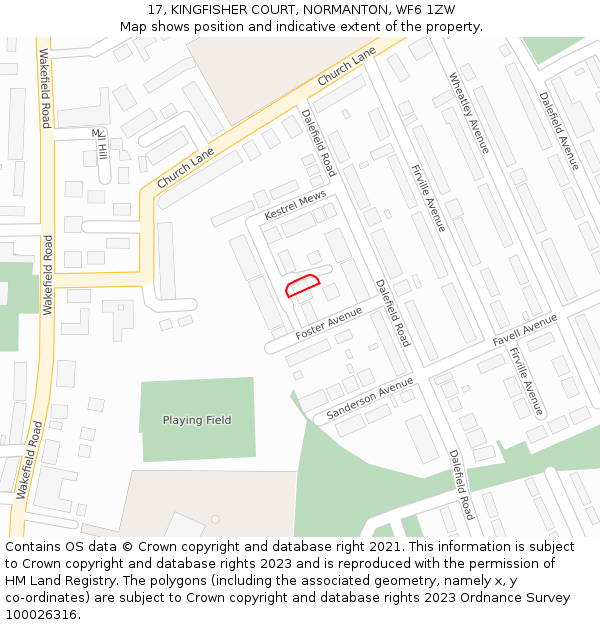 17, KINGFISHER COURT, NORMANTON, WF6 1ZW: Location map and indicative extent of plot