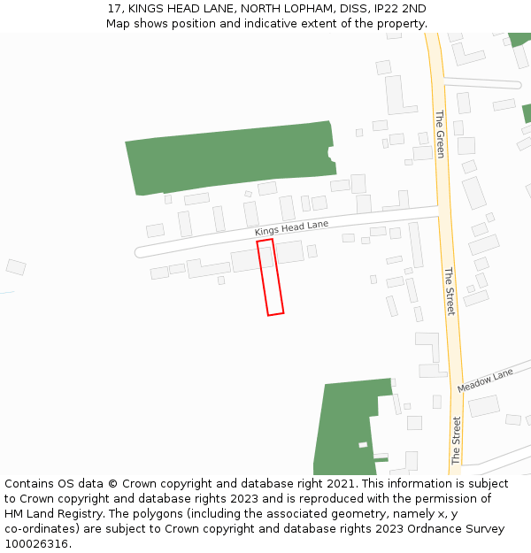 17, KINGS HEAD LANE, NORTH LOPHAM, DISS, IP22 2ND: Location map and indicative extent of plot