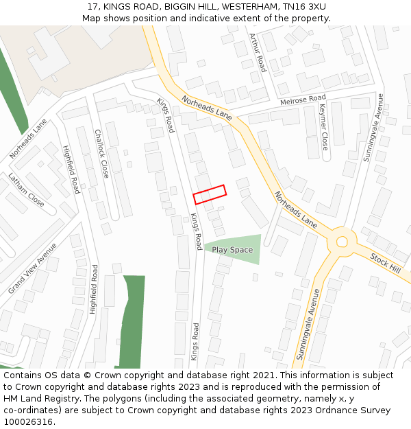 17, KINGS ROAD, BIGGIN HILL, WESTERHAM, TN16 3XU: Location map and indicative extent of plot