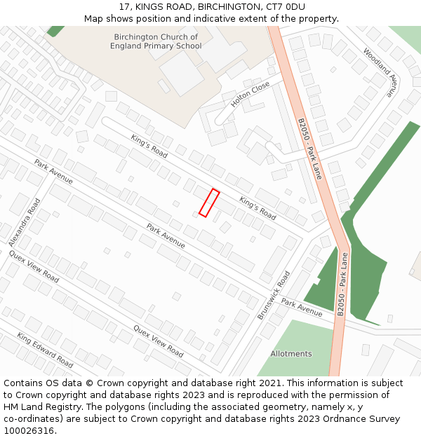 17, KINGS ROAD, BIRCHINGTON, CT7 0DU: Location map and indicative extent of plot