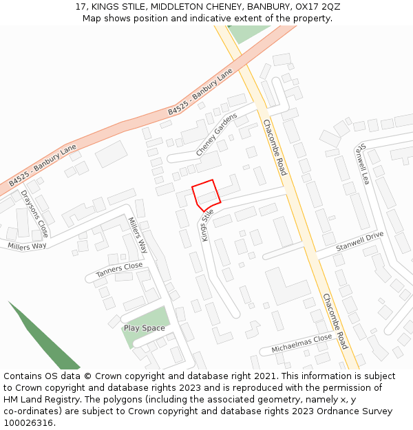 17, KINGS STILE, MIDDLETON CHENEY, BANBURY, OX17 2QZ: Location map and indicative extent of plot