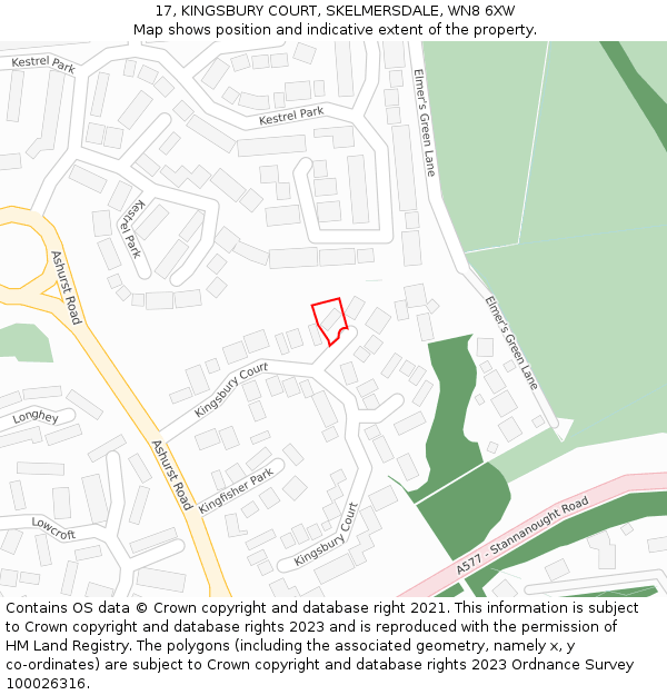 17, KINGSBURY COURT, SKELMERSDALE, WN8 6XW: Location map and indicative extent of plot