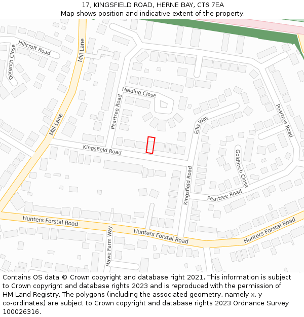 17, KINGSFIELD ROAD, HERNE BAY, CT6 7EA: Location map and indicative extent of plot