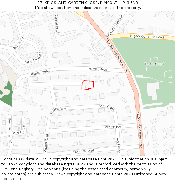 17, KINGSLAND GARDEN CLOSE, PLYMOUTH, PL3 5NR: Location map and indicative extent of plot