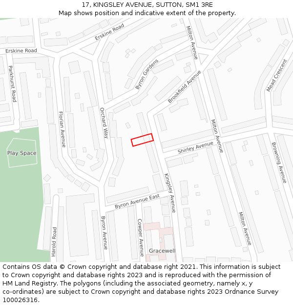 17, KINGSLEY AVENUE, SUTTON, SM1 3RE: Location map and indicative extent of plot