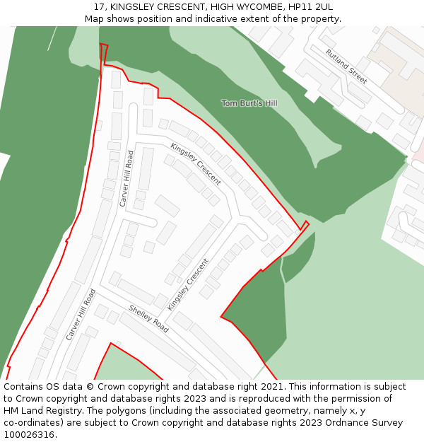 17, KINGSLEY CRESCENT, HIGH WYCOMBE, HP11 2UL: Location map and indicative extent of plot