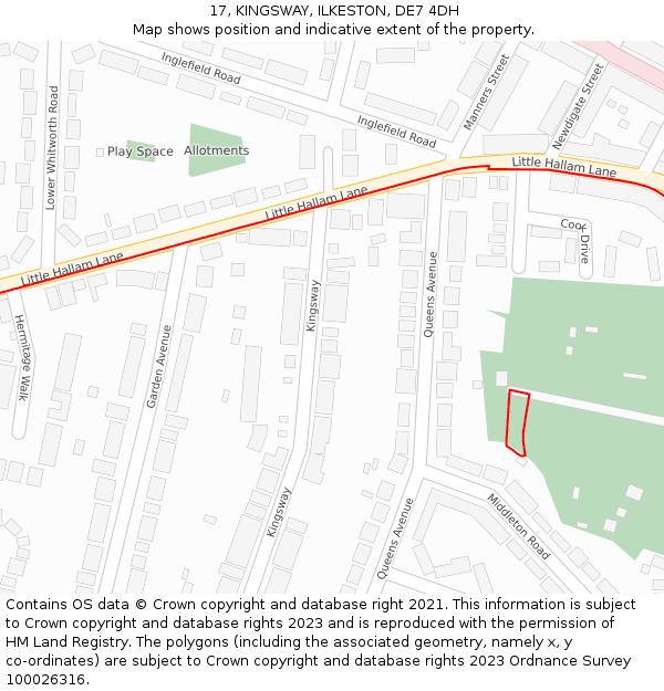 17, KINGSWAY, ILKESTON, DE7 4DH: Location map and indicative extent of plot