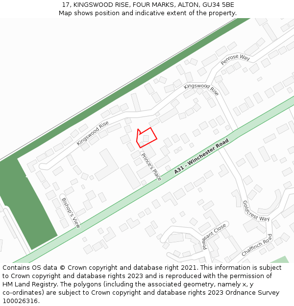 17, KINGSWOOD RISE, FOUR MARKS, ALTON, GU34 5BE: Location map and indicative extent of plot