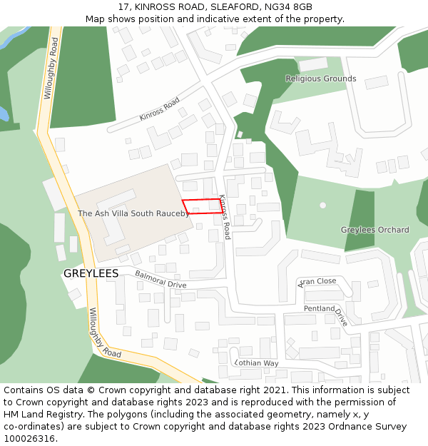 17, KINROSS ROAD, SLEAFORD, NG34 8GB: Location map and indicative extent of plot