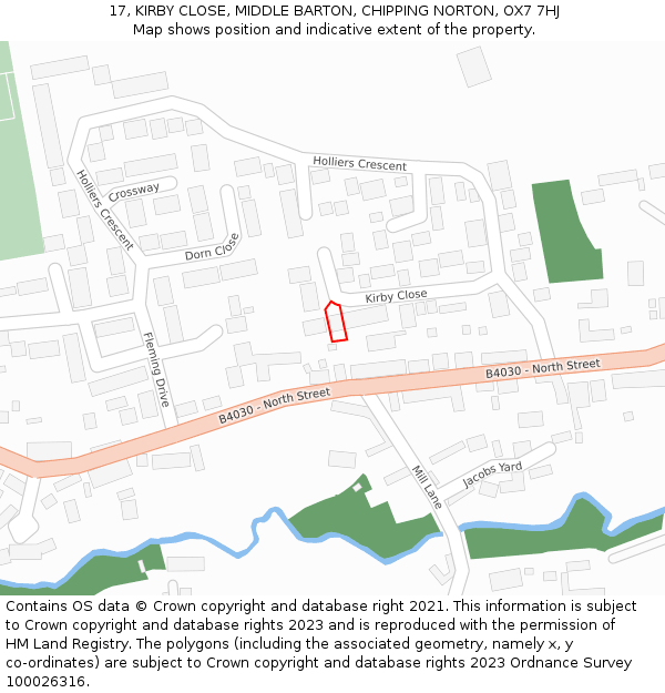 17, KIRBY CLOSE, MIDDLE BARTON, CHIPPING NORTON, OX7 7HJ: Location map and indicative extent of plot