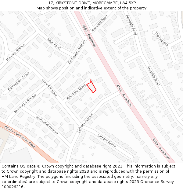 17, KIRKSTONE DRIVE, MORECAMBE, LA4 5XP: Location map and indicative extent of plot