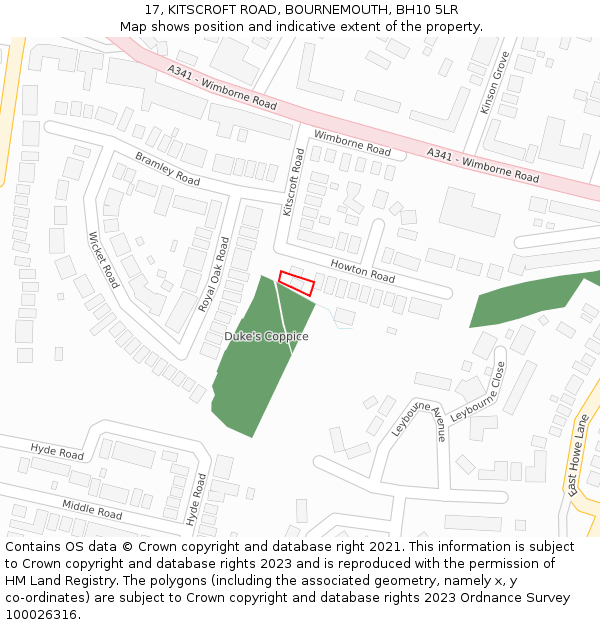 17, KITSCROFT ROAD, BOURNEMOUTH, BH10 5LR: Location map and indicative extent of plot