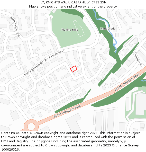 17, KNIGHTS WALK, CAERPHILLY, CF83 2XN: Location map and indicative extent of plot