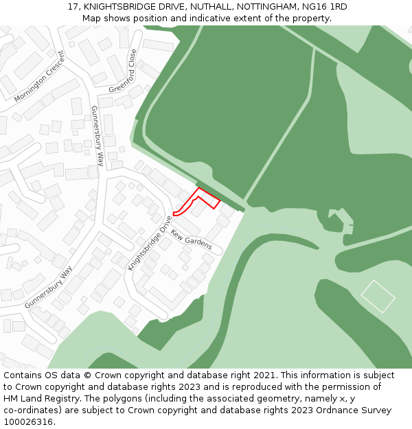 17, KNIGHTSBRIDGE DRIVE, NUTHALL, NOTTINGHAM, NG16 1RD: Location map and indicative extent of plot