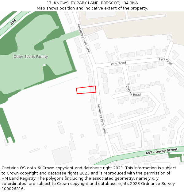 17, KNOWSLEY PARK LANE, PRESCOT, L34 3NA: Location map and indicative extent of plot