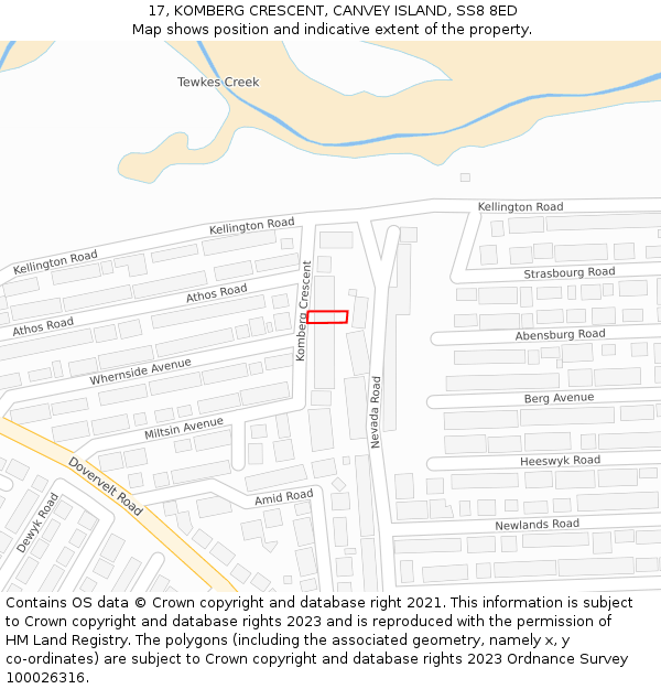 17, KOMBERG CRESCENT, CANVEY ISLAND, SS8 8ED: Location map and indicative extent of plot