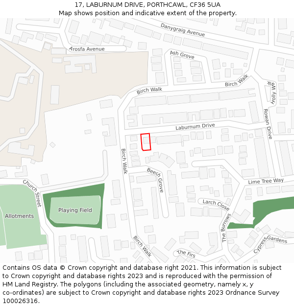 17, LABURNUM DRIVE, PORTHCAWL, CF36 5UA: Location map and indicative extent of plot