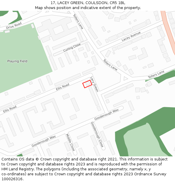 17, LACEY GREEN, COULSDON, CR5 1BL: Location map and indicative extent of plot