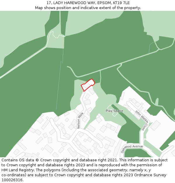 17, LADY HAREWOOD WAY, EPSOM, KT19 7LE: Location map and indicative extent of plot