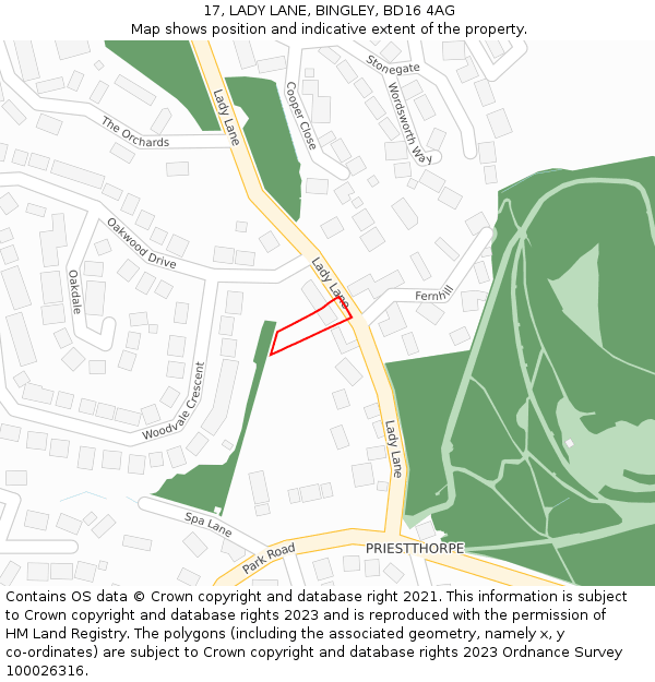 17, LADY LANE, BINGLEY, BD16 4AG: Location map and indicative extent of plot