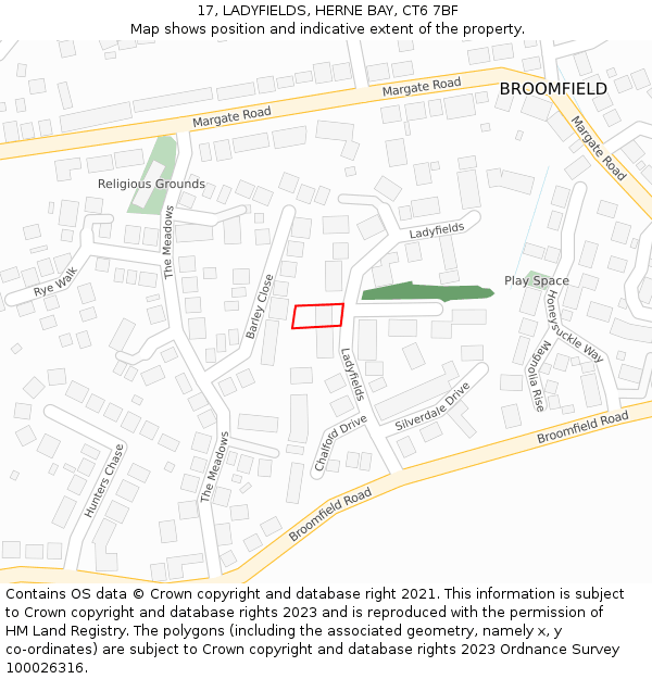 17, LADYFIELDS, HERNE BAY, CT6 7BF: Location map and indicative extent of plot