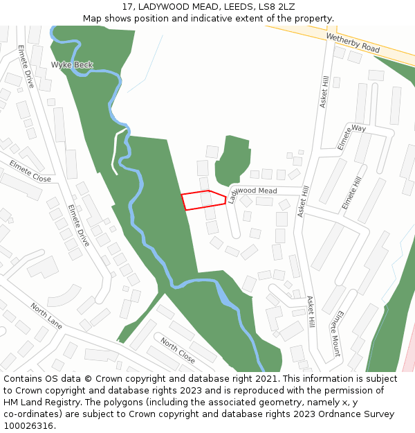 17, LADYWOOD MEAD, LEEDS, LS8 2LZ: Location map and indicative extent of plot