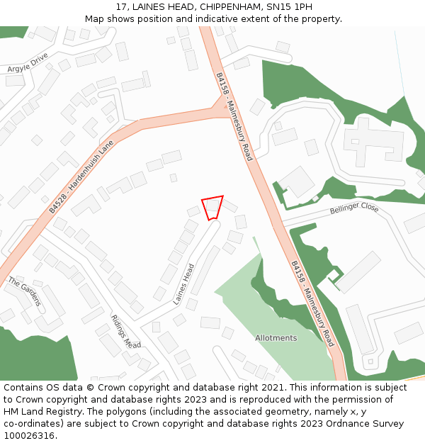 17, LAINES HEAD, CHIPPENHAM, SN15 1PH: Location map and indicative extent of plot