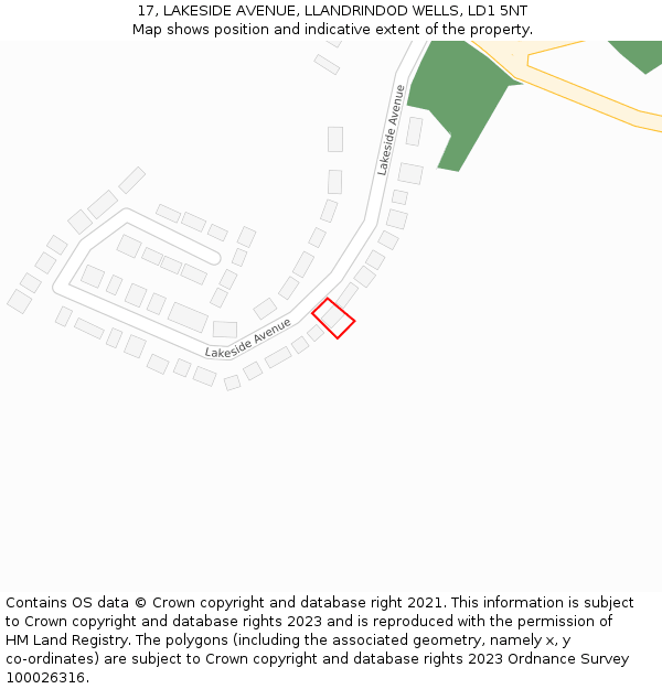 17, LAKESIDE AVENUE, LLANDRINDOD WELLS, LD1 5NT: Location map and indicative extent of plot