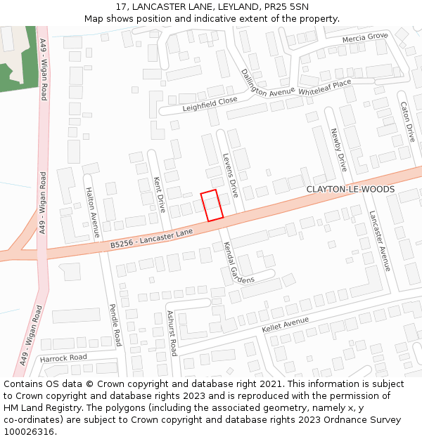 17, LANCASTER LANE, LEYLAND, PR25 5SN: Location map and indicative extent of plot