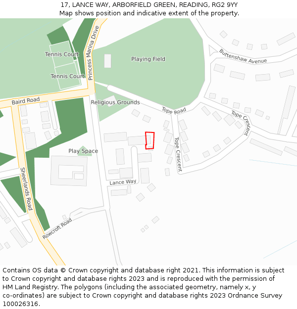 17, LANCE WAY, ARBORFIELD GREEN, READING, RG2 9YY: Location map and indicative extent of plot