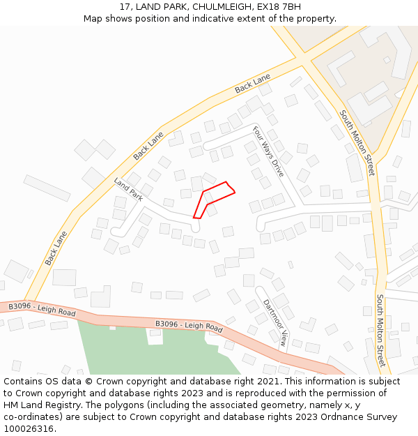 17, LAND PARK, CHULMLEIGH, EX18 7BH: Location map and indicative extent of plot