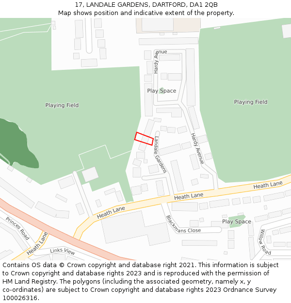 17, LANDALE GARDENS, DARTFORD, DA1 2QB: Location map and indicative extent of plot