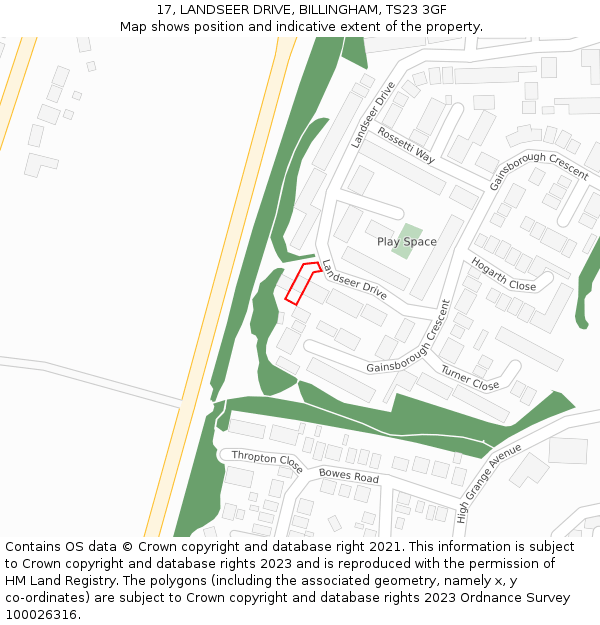 17, LANDSEER DRIVE, BILLINGHAM, TS23 3GF: Location map and indicative extent of plot