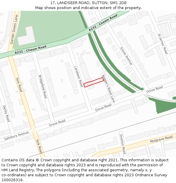 17, LANDSEER ROAD, SUTTON, SM1 2DE: Location map and indicative extent of plot