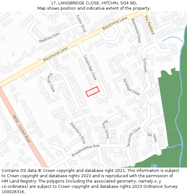 17, LANGBRIDGE CLOSE, HITCHIN, SG4 9EL: Location map and indicative extent of plot